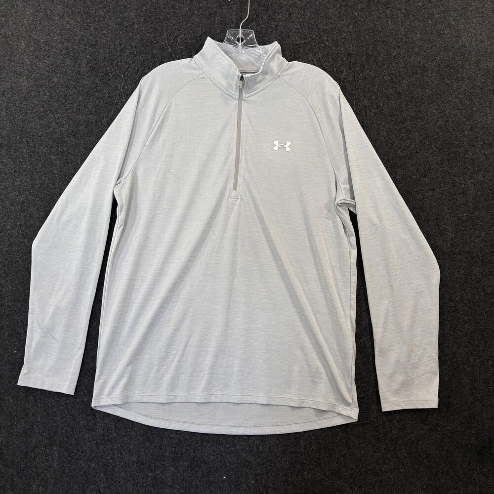 Under Armour Tech 2.0 Pullover Shirt Men's Large Gray Logo 1/2 Zip Lightweight